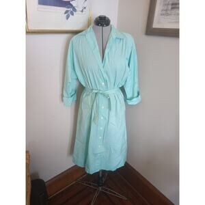 Vintage Shirtwaist Dress, 80s Blue Size 16 L/XL Serbin Dress Retro With Belt